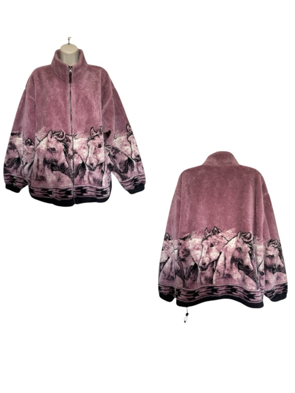Vintage Outback Trading Company Soft Pink Horses Fleece Zip Front Jacket Canada